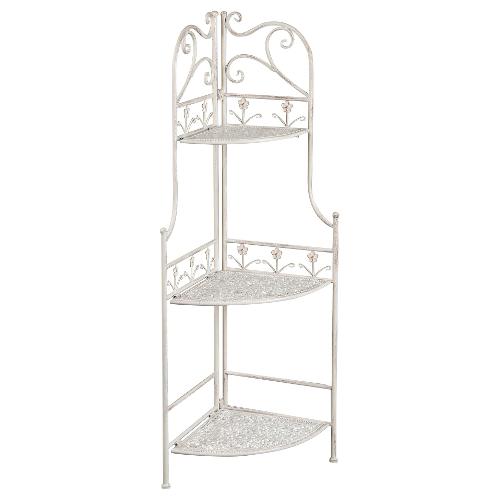 Amicasa Porta piante Angolare 3 Ripiani (33x48x117 cm) Bianco anticato