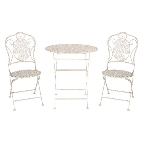 Amicasa Set tavolo e sedie ferro PARIS 2 posti Bianco antico PL08 9838