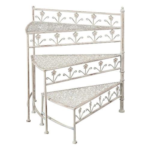 Amicasa Porta piante Scaletta (56x31x65 cm) Bianco anticato