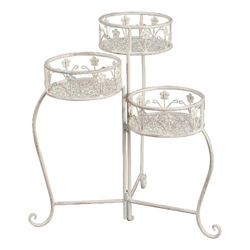 Amicasa Porta piante Pieghevole 3 posti (29x23x62 cm) Bianco anticato