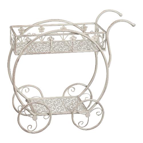 Amicasa Porta piante carrellino con ruote (54x22x51 cm) Bianco anticato