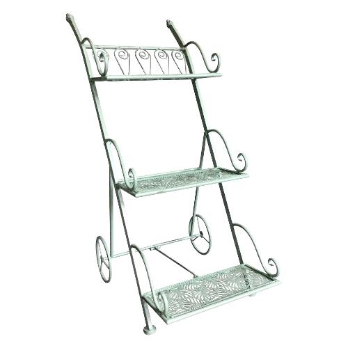 Amicasa Porta piante Carrello 3 Ripiani (37x49x81 cm) Verde salvia anticato