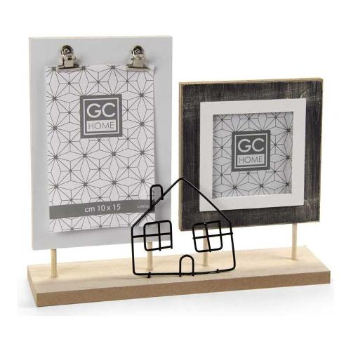 Portafoto per 1 foto 10x15; 1f 8x8 cm GC HOME multiplo Bianco e legno  857461