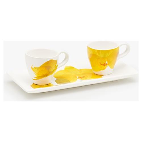 Ceramiche Viva Set tazzine caffè 2 pz (23x11x7cm) Mika con vassoio 23x11 cm ORCHIDEA GIALLA T0700108