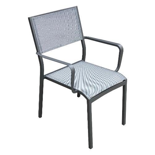 Amicasa Sedia con braccioli alluminio, textilene CAROL Antracite e Grigio LY AC 062