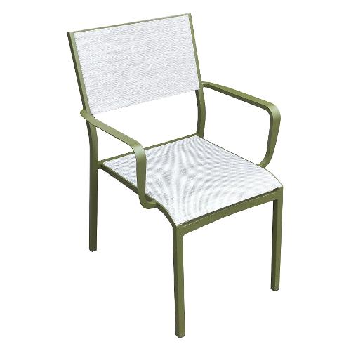 Amicasa Sedia con braccioli alluminio, textilene CAROL Verde oliva e Grigio chiaro LY AC 062