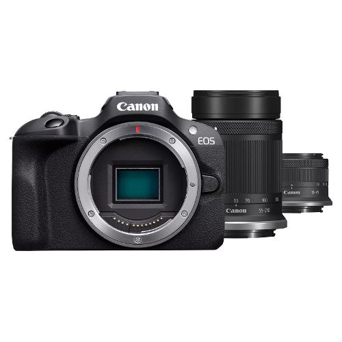 Canon Fotocamera mirrorless 24,1Mpx APS C EOS R100 Kit RF S 18 45mm F4.5 6.3 IS STM + RF S 55 200mm F5 7.1 IS STM Black 6052C023