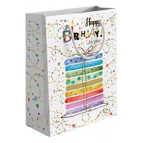 Marpimar Shopper regalo (26x12x32 cm) Happy Birthday Cakes Bianco multicolore PLD02