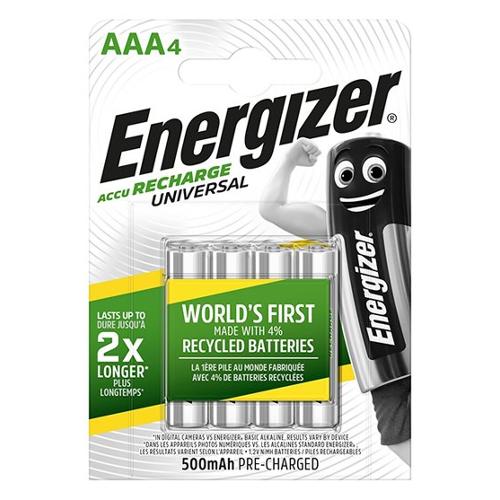 Energizer Batteria Ministilo AAA ricaricabile 500mAh RECHARGE UNIVERSAL 4pz E301375705