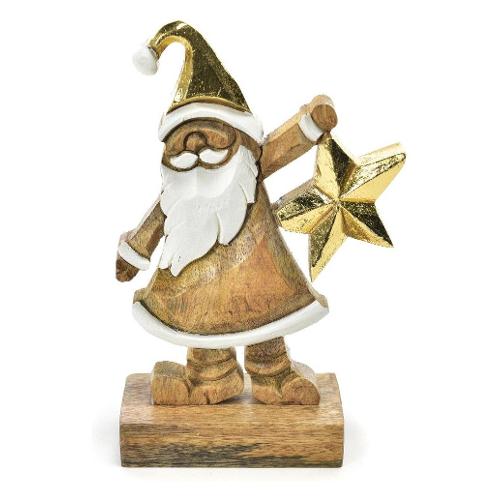 Mercury Decoro Natale Sagoma Babbo in Legno Bianco e Oro (13,5x6x20 cm) 55500