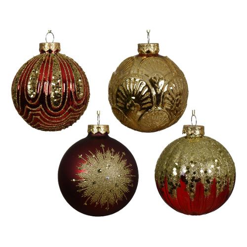 Kaemingk Pallina albero Vetro Assortito Red gold 062669 (8cm)
