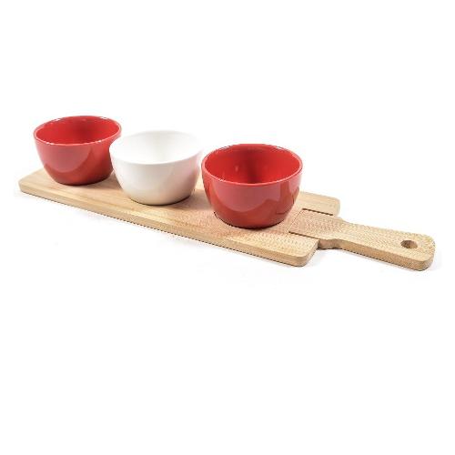 Mercury Set coppette Ceramica 3 pz con base bamboo 45x12 cm CHRISTMAS Colori assortiti 32151