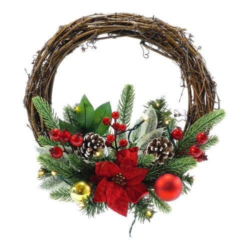 General Trade Corona natalizia (33 cm) Pigne e bacche con luci 411004