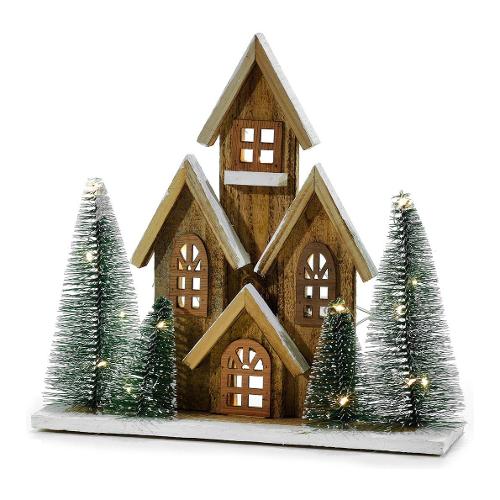 General Trade Decoro Casetta Natalizia con luci e pini (30 cm) 441970