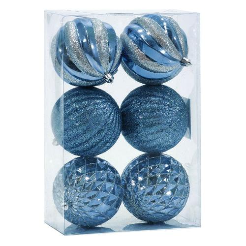 General Trade Set palline albero di natale (6 pz) (10cm) Plastica Celeste mix Assortito 490498