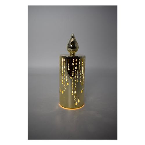 Pre Qu' Italia Candela led (7,5x19,5cm) Stelle traforate effetto flash Oro D3854