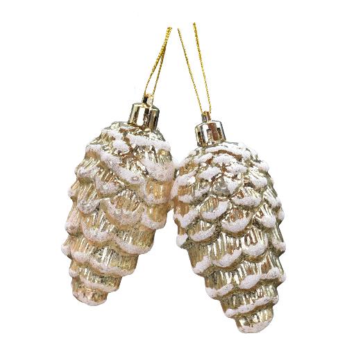 Pre Qu' Italia Decoro Set 2 Pigne Oro con neve glitter Assortito (9 cm) B5585