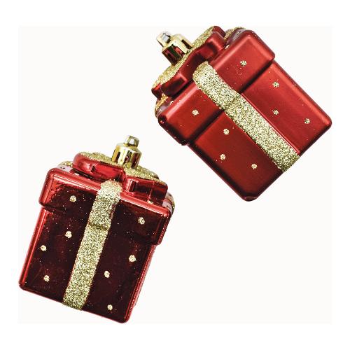 Pre Qu' Italia Decoro Set 2 Pacchetti regalo rosso glitter Assortito (7 cm) B5282