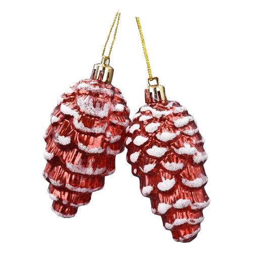 Pre Qu' Italia Decoro Set 2 Pigne rosso con neve glitter Assortito (9 cm) B5586