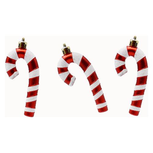 Pre Qu' Italia Decoro Set 3 Candy rosso e glitter bianco Assortito (9 cm) B5040