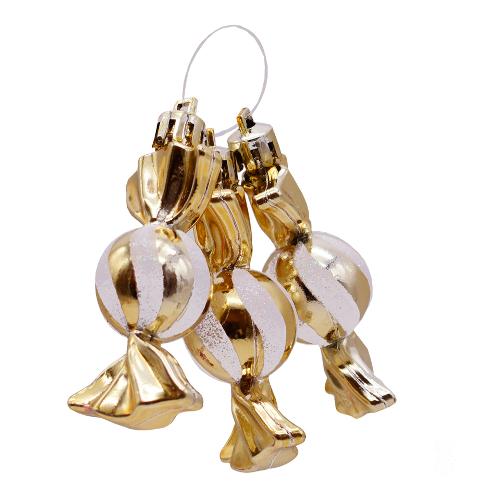 Pre Qu' Italia Decoro Set 3 Caramelle Oro e glitter bianco Assortito (7 cm) B5041