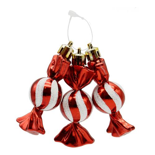 Pre Qu' Italia Decoro Set 3 Caramelle rosso e gliitter bianco Assortito (7 cm) B5043