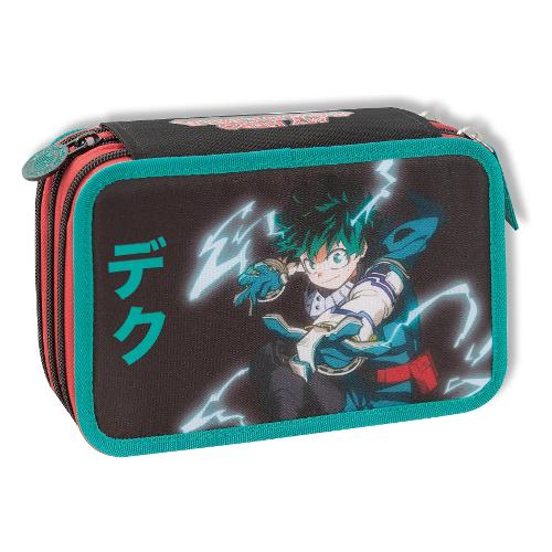 Franco Cosimo Panini Astuccio triplo scomparto accessoriato MY HERO ACADEMIA Nero e Verde 70351CO 36 colori con penne e accessori