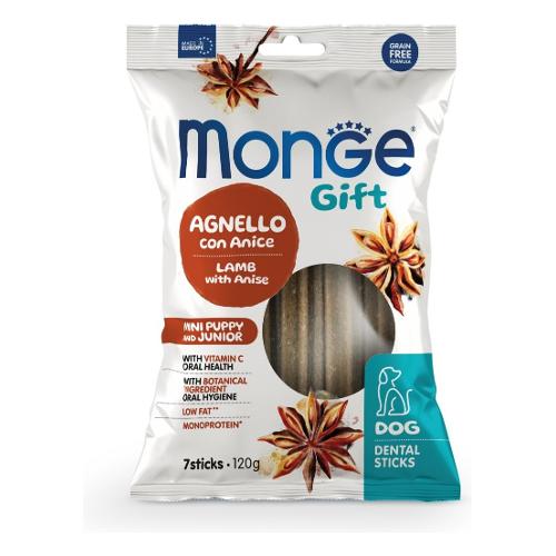 Monge Snack masticabile cani cuccioli Puppy & Junior Dental Sticks GIFT agnello e anice Busta 7 pz (120 gr) 8557