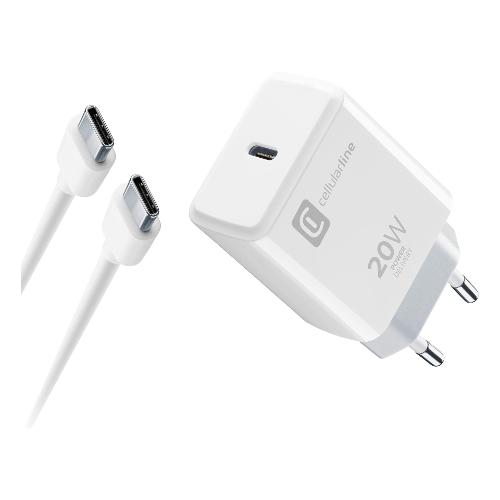 Cellular Line Caricabatterie USB Type-C CHARGER KIT 20W Power Delivery Bianco ACHIPHKITC2CPD20WW