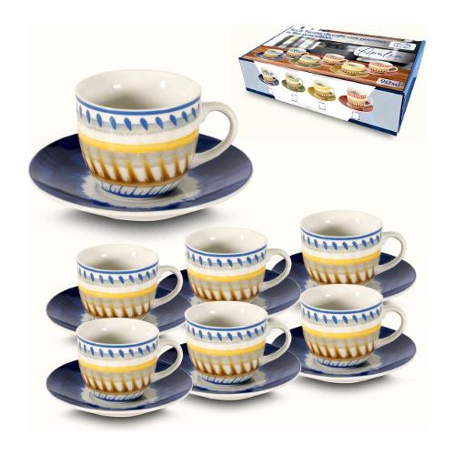 Ar.Ca. Set tazzine caffè con piatto 6 pz (90ml) APULIA Blu e Giallo 70138
