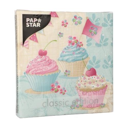 Pap Star Set tovaglioli monouso 20pz 3 Veli Birthday Cup Cakes CLASSIC 89479