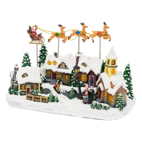 Lotti Paesaggio Innevato con Babbo e Renne volanti XMAS KING (34x16x23 cm) 76747
