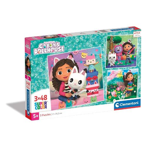 Clementoni Puzzle 3 x 48 pz Tris Supercolor 5a+ (26,8x18,3cm) GABBY'S DOLLHOUSE 25295