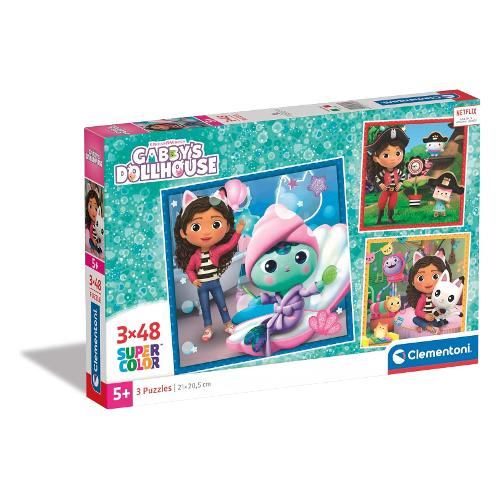 Clementoni Puzzle 3 x 48 pz Tris Supercolor 5a+ (26,8x18,3cm) GABBY'S DOLLHOUSE 25300
