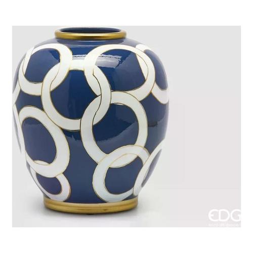 Edg Vaso Ceramica (26x29cm) Anfora CERCHI Azzurro e Bianco 1100397 A18