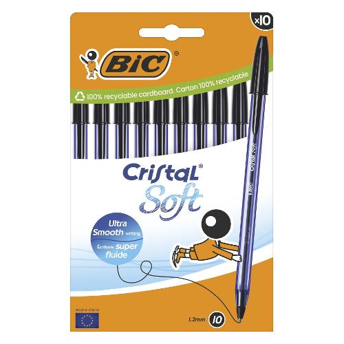 Bic Set penne a sfera cappuccio 10 pz tratto Medio - 1,2 mm Soft CRISTAL Nero Easy glide 516358