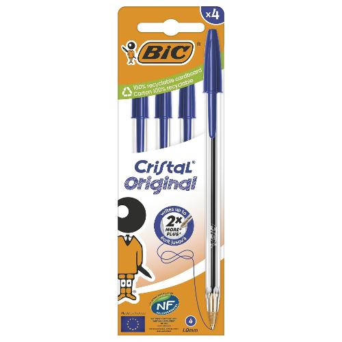 Bic Set penne a sfera cappuccio 4 pz tratto Medio - 1,0 mm Original CRISTAL Blu 516332