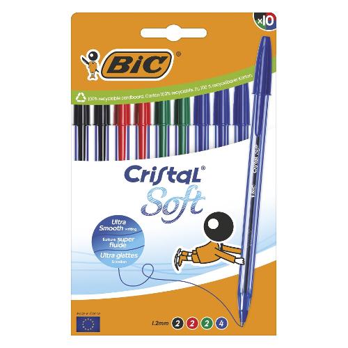 Bic Set penne a sfera cappuccio 10 pz tratto Medio - 1,2 mm Soft CRISTAL Colori assortiti 516359