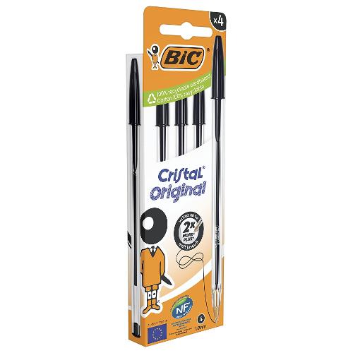 Bic Set penne a sfera cappuccio 4 pz tratto Medio - 1,0 mm Original CRISTAL Nero 516335