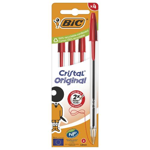 Bic Set penne a sfera cappuccio 4 pz tratto Medio - 1,0 mm Original CRISTAL Rosso 516333