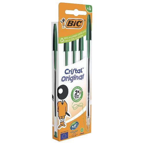 Bic Set penne a sfera cappuccio 4 pz tratto Medio - 1,0 mm Original CRISTAL Verde 516334