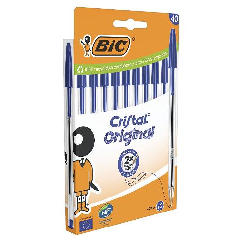 Bic Set penne a sfera cappuccio 10 pz tratto Medio - 1,0 mm Original CRISTAL Blu 516352