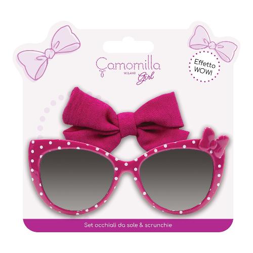 Camomilla Occhiali da sole Kids lenti fumo con fiocco tessuto Tg. 7+ anni Fucsia pois 2635