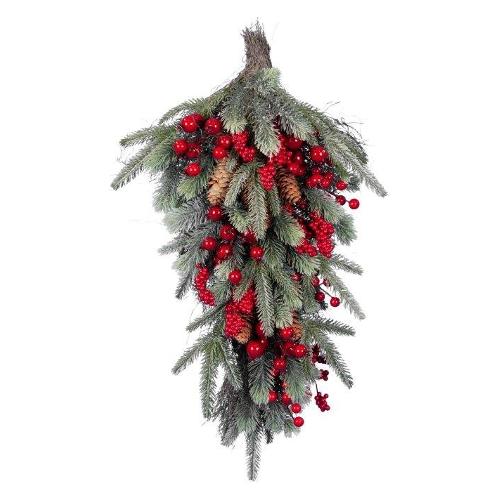 Amicasa Dietroporta Pigne e bacche Verde brinato e Rosso (60 cm) 0092243