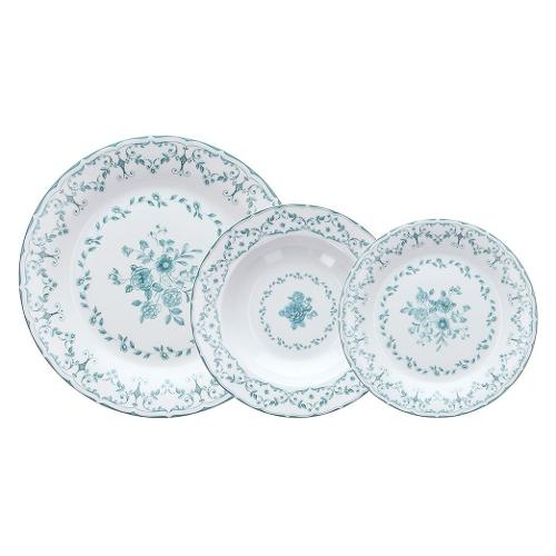 Tognana Servizio piatti Porcellana 18 pz ELOISE Bianco e Verde ottanio ON070186028