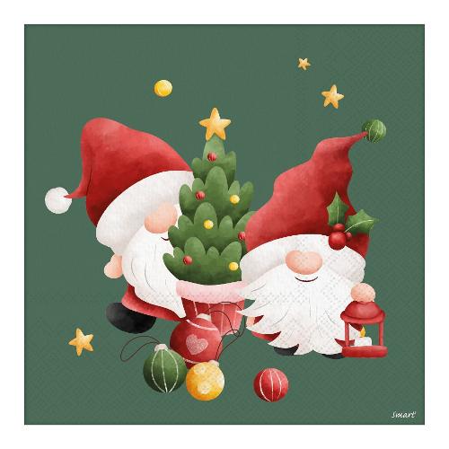 Gabbiano Set tovaglioli monouso 20pz 3 Veli Gnometti Christmas SMART Verde 77764