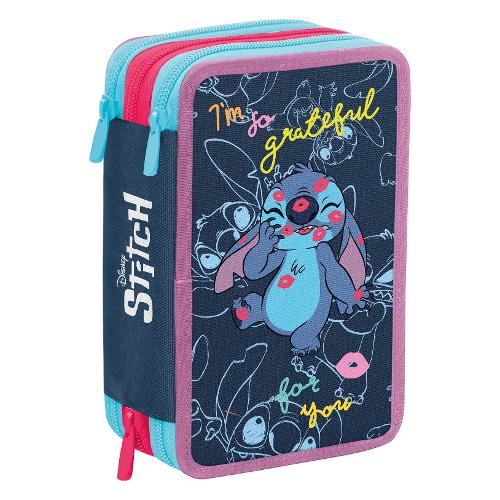 Seven Astuccio triplo scomparto accessoriato DISNEY STITCH Blue deep 30H302404 36 colori con penne e accessori