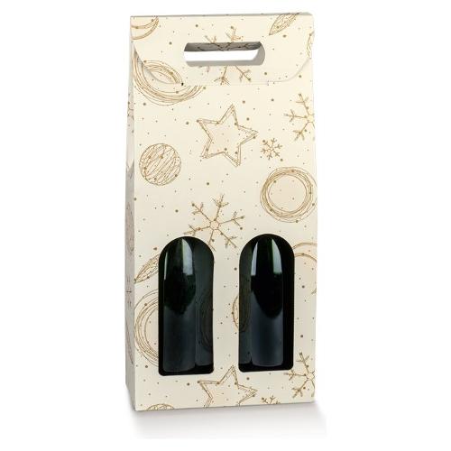 Scotton Scatola natalizia per 2 bottiglie WHITE UNIVERSE Bianco e Oro (18x9x38,5 cm) 39259