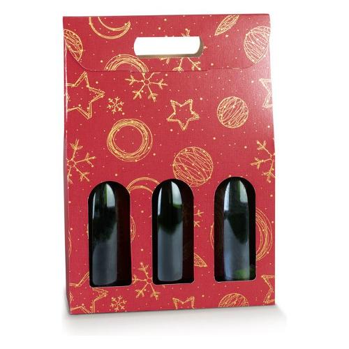 Scotton Scatola natalizia per 3 bottiglie RED UNIVERSE Rosso e Oro (27x9x38,5 cm) 139205