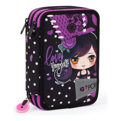 Giochi Preziosi Astuccio triplo scomparto accessoriato GOPOP DARK LOVE Nero e Viola GG9U2410 36 colori con penne e accessori